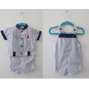 Vintage Baby Outfit Baseball Romper & Shirt Sz 3 To 6 Mths